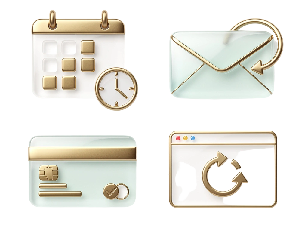 Automation icons for email, scheduling, and payments